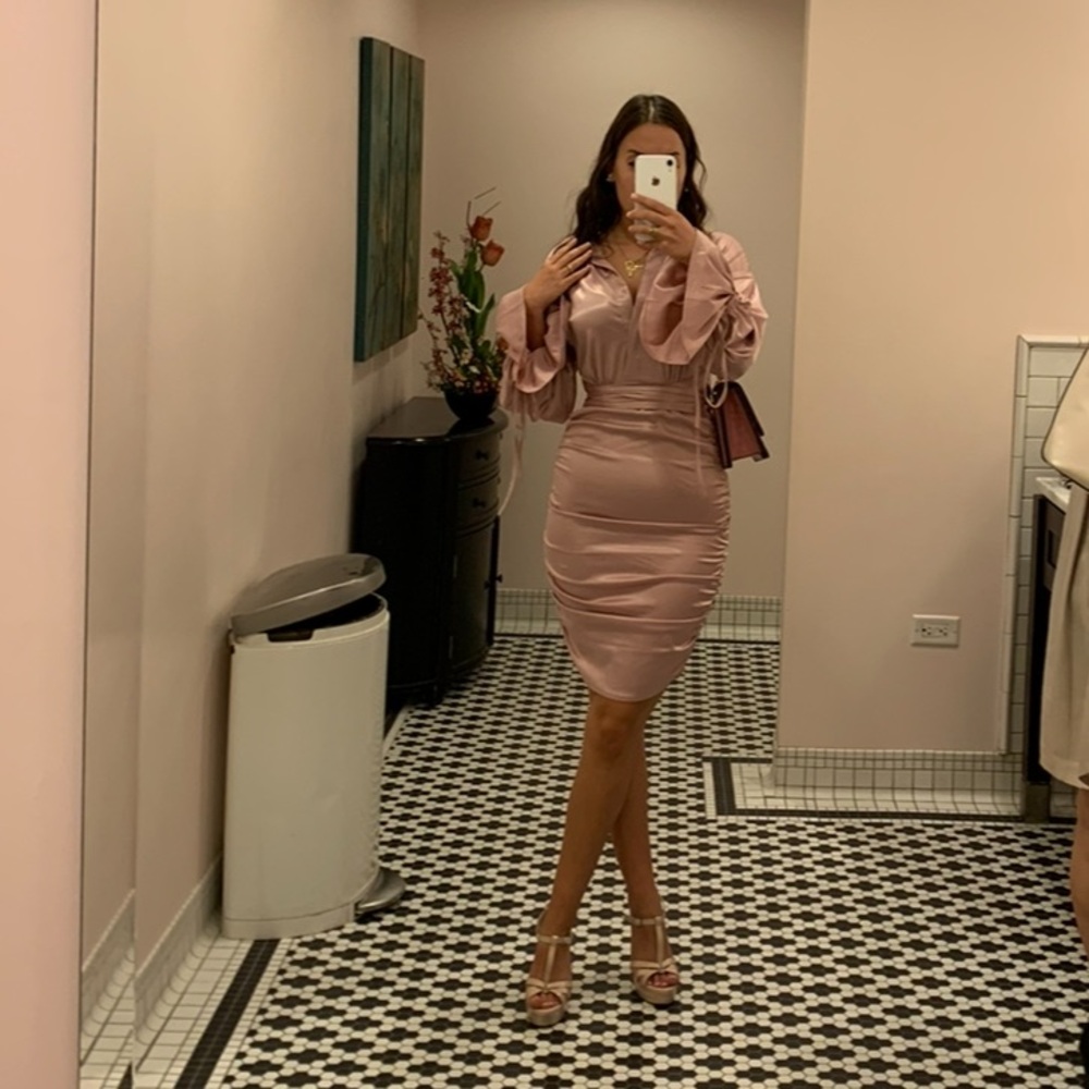 Satin pink midi dress